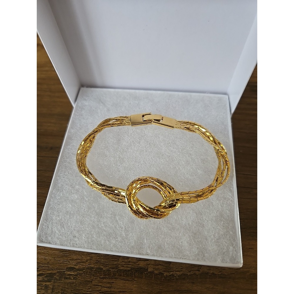 VTG 90s Gold Tone 5-Strand KNOT Bracelet "On Trend" Hook/Snap Close 7 Inch